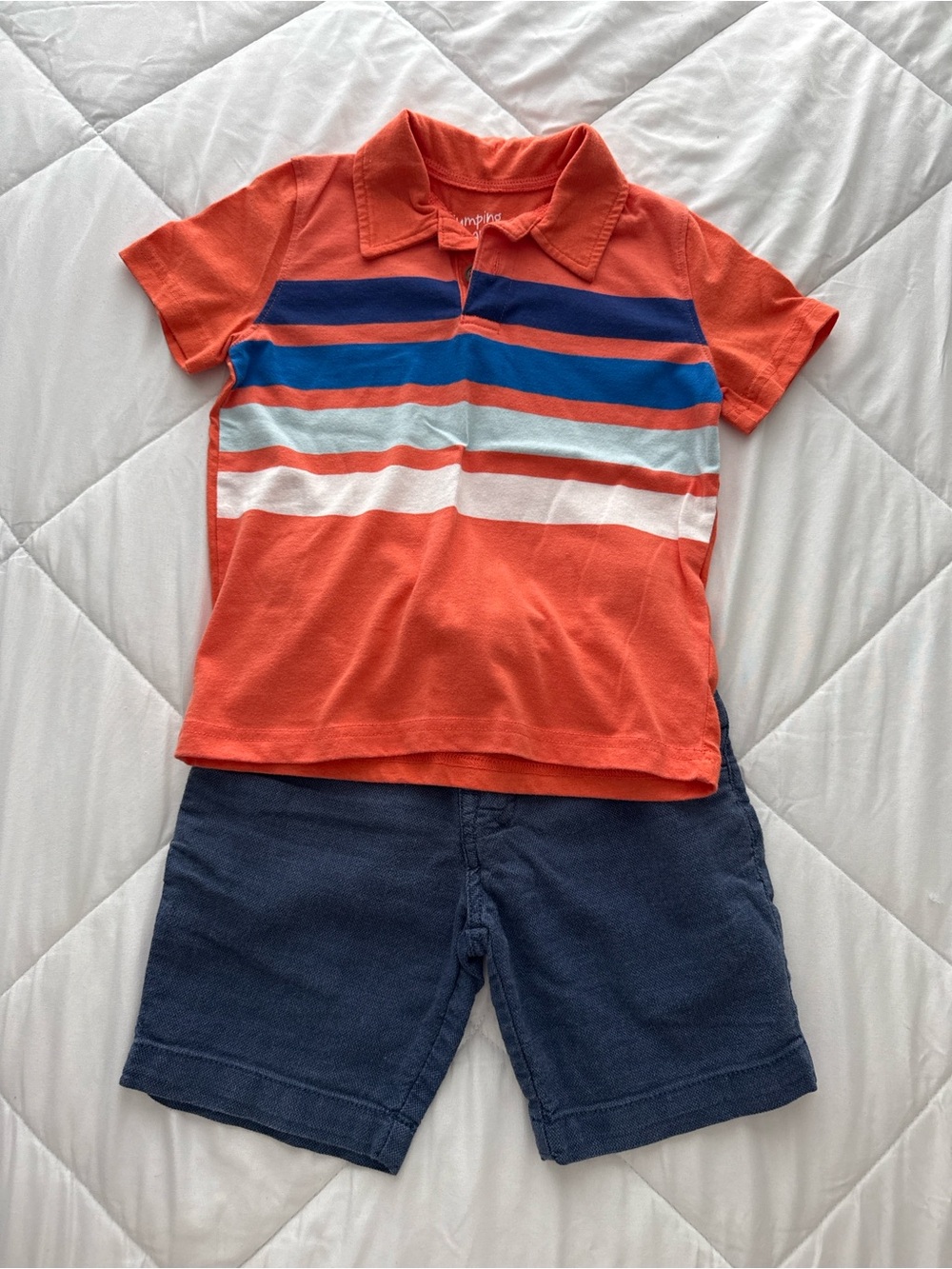 Bundle 2 pieces boys 5T Polo with Blue and White Stripes and shorts